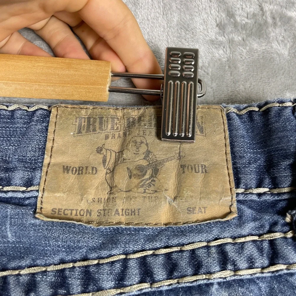 True Religion Straight Jeans Mens 36 Blue Pre-owned Thick Stitch Flap